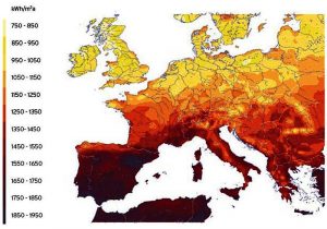 Solindstrålingen i Europa.